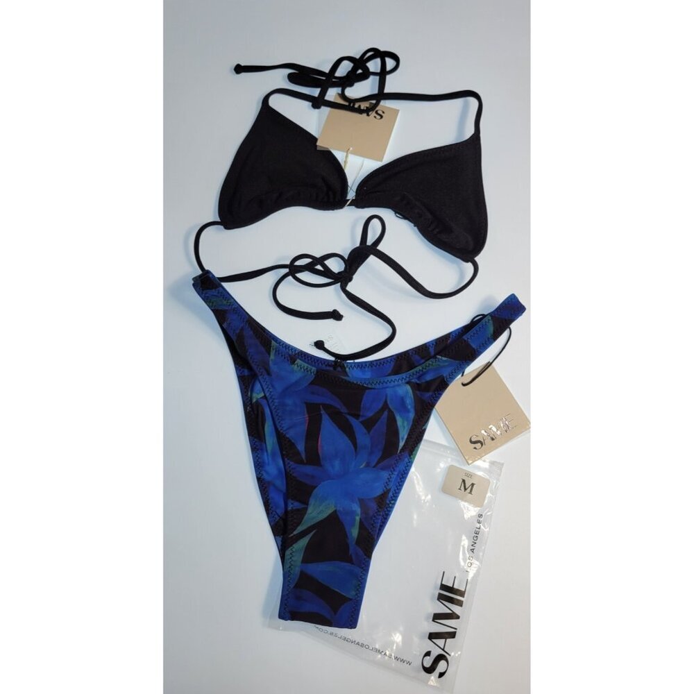 SAME Los Angeles Swim Bikini Set 2Pc Triangke Top High Weist Bottom Floral M
